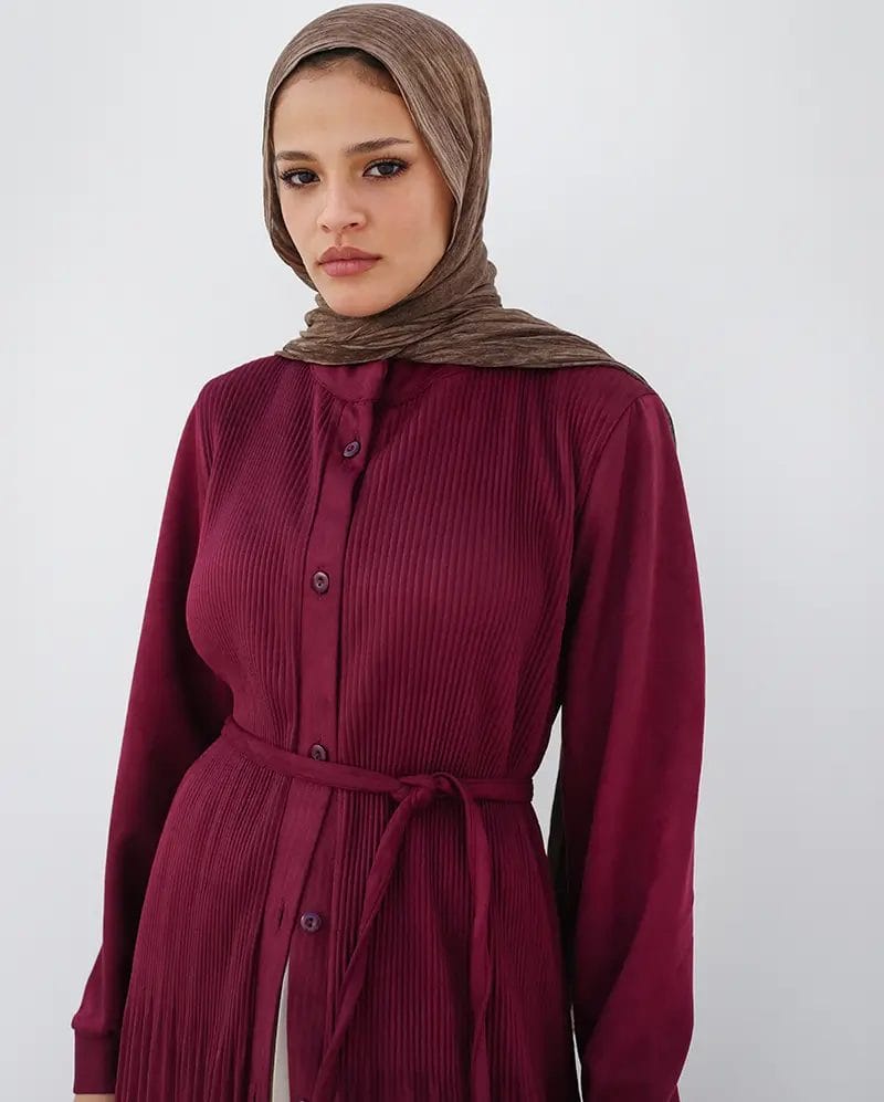 Suede Pleated Shirt Dress - Image 5