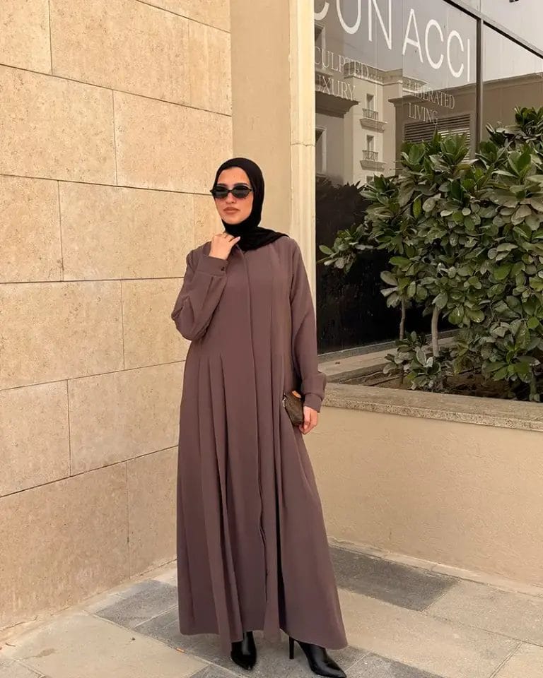 Double Cloche Abaya with Pockets - In CAFE