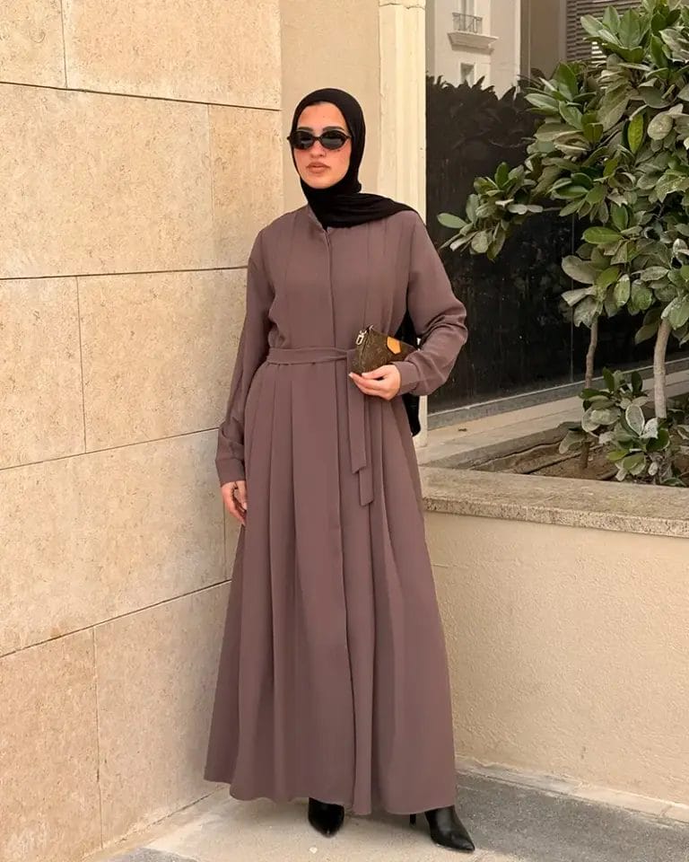 Double Cloche Abaya with Pockets - In CAFE